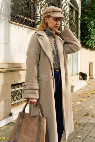 Double-Breasted Coat with Dart Detail Stone - 9