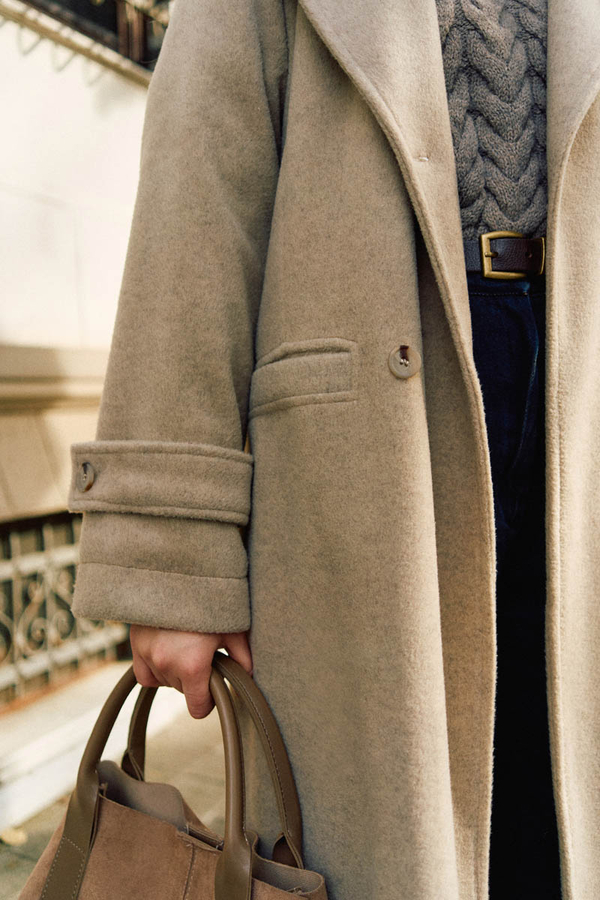 Double-Breasted Coat with Dart Detail Stone - 10