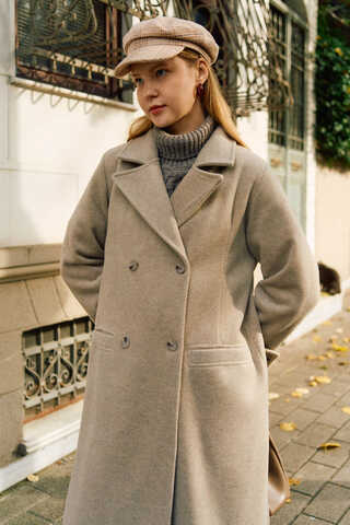 Double-Breasted Coat with Dart Detail Stone - 12