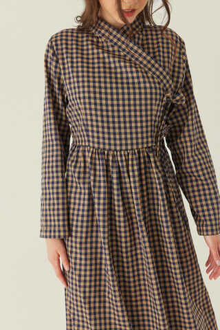 Double-Breasted Plaid Dress Beige - 2