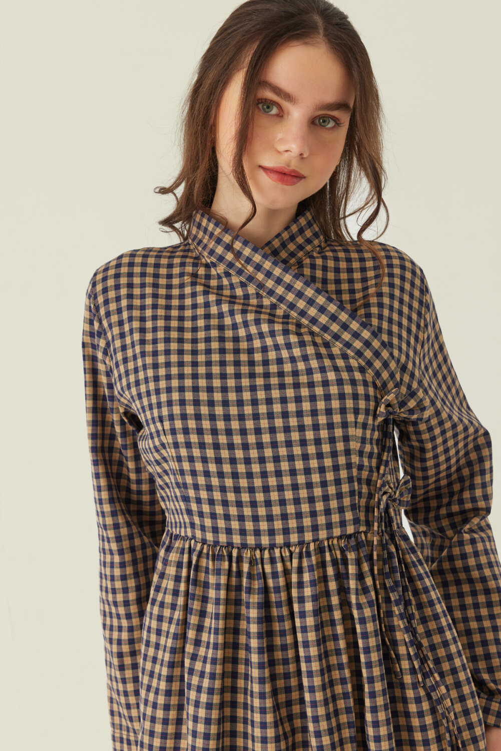 Double-Breasted Plaid Dress Beige - 5
