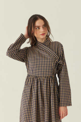 Double-Breasted Plaid Dress Beige - 3