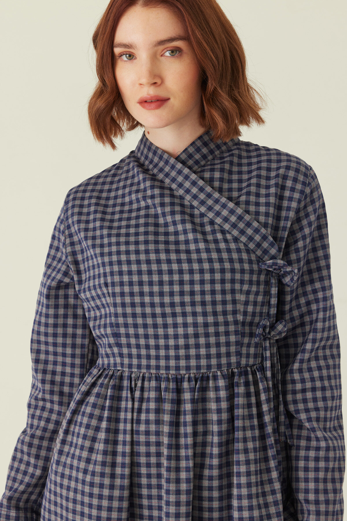 Double-Breasted Plaid Dress Gray