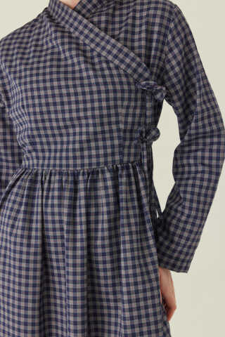 Double-Breasted Plaid Dress Gray - 4