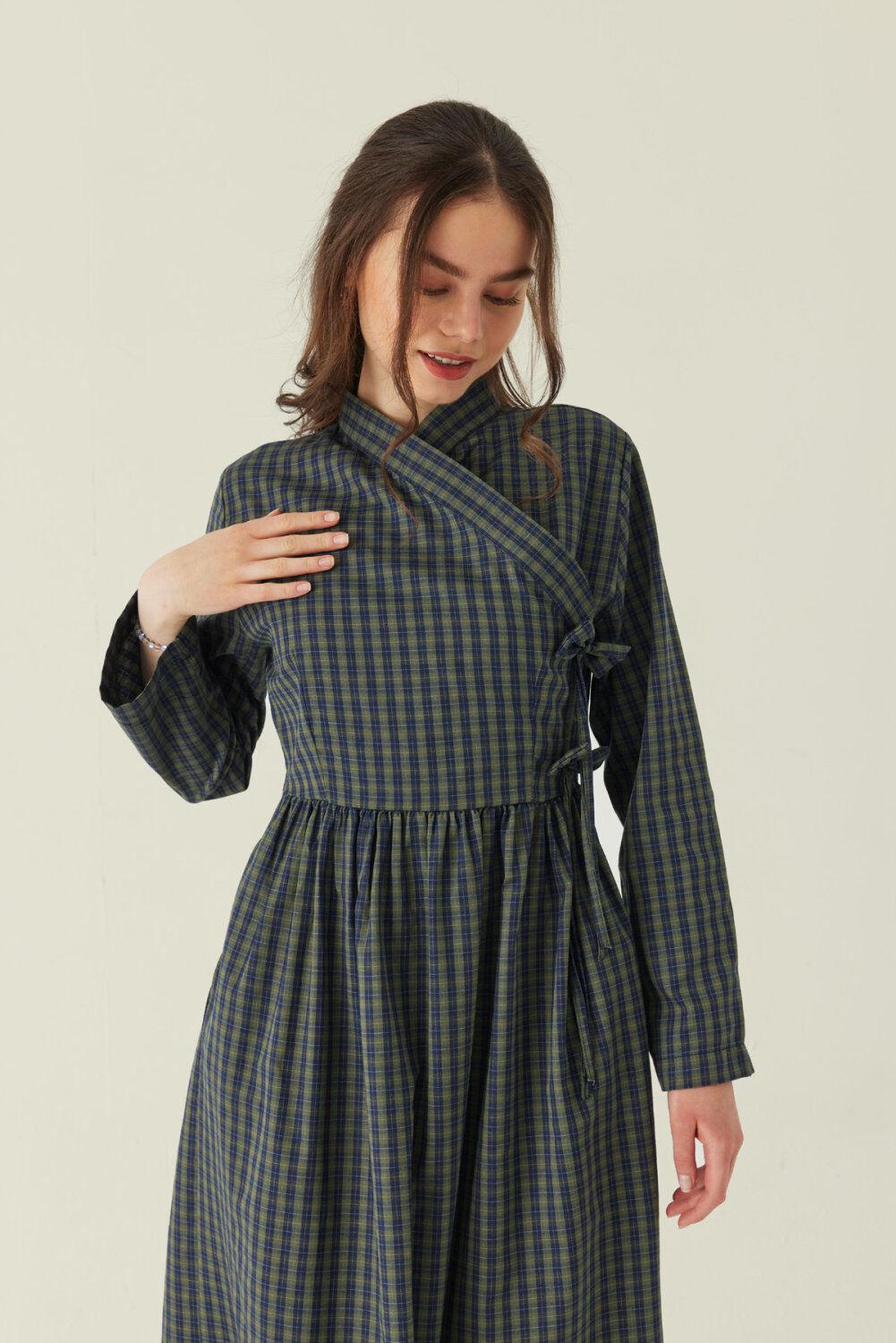 Double-Breasted Plaid Dress Khaki - 6