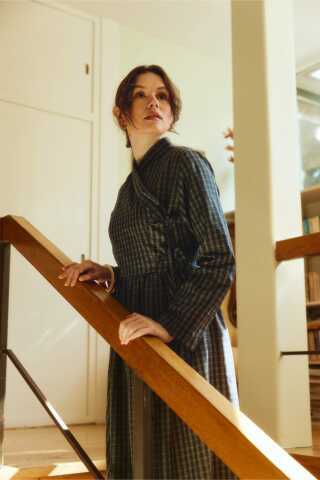 Double-Breasted Plaid Dress Khaki - 1