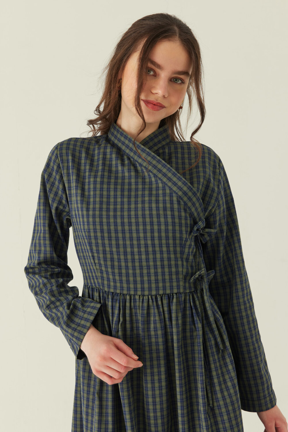 Double-Breasted Plaid Dress Khaki - 3