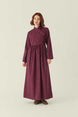 Double-Breasted Plaid Dress Red - 2