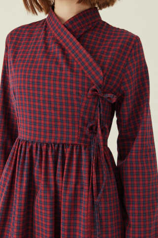Double-Breasted Plaid Dress Red - 3