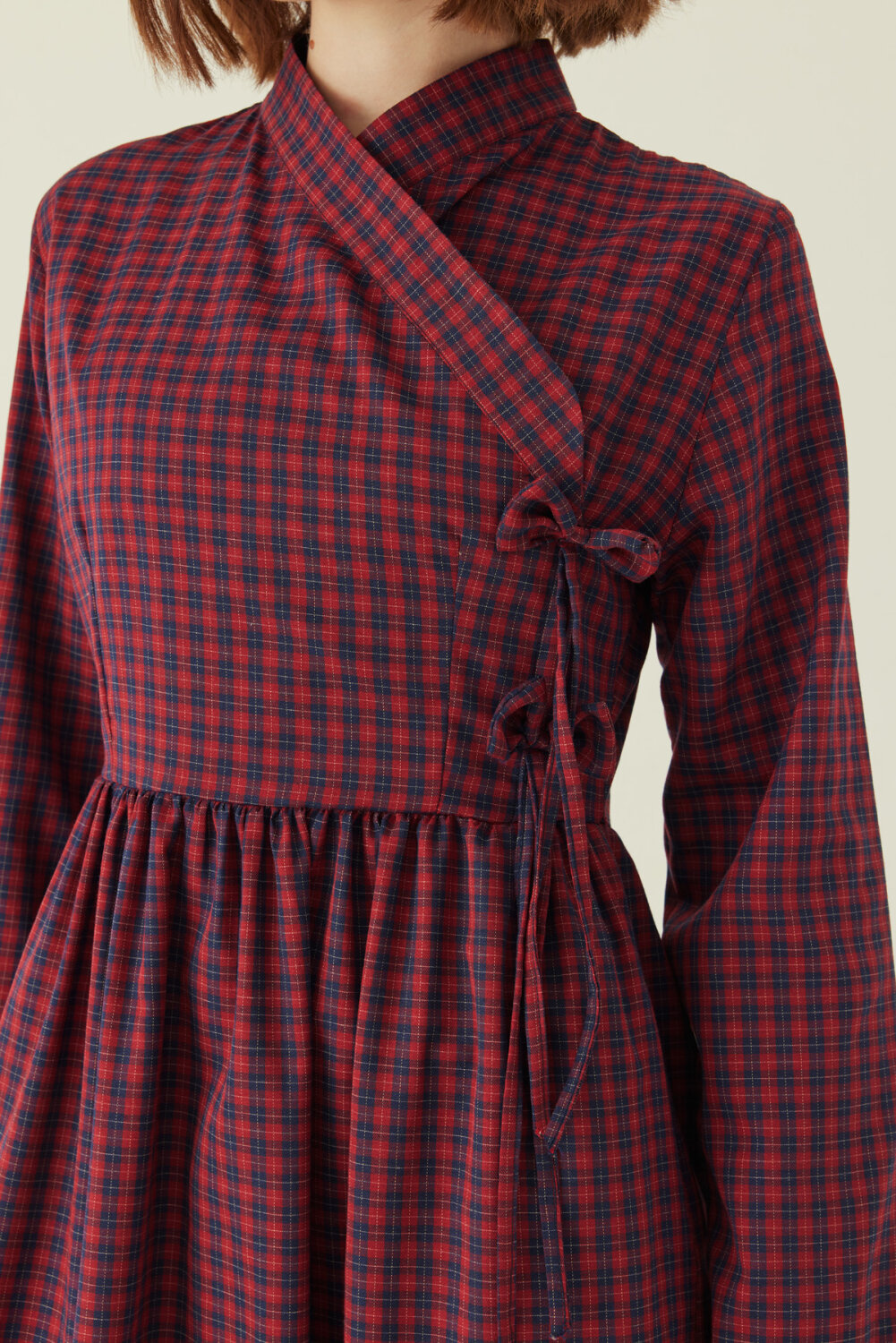 Double-Breasted Plaid Dress Red - 3