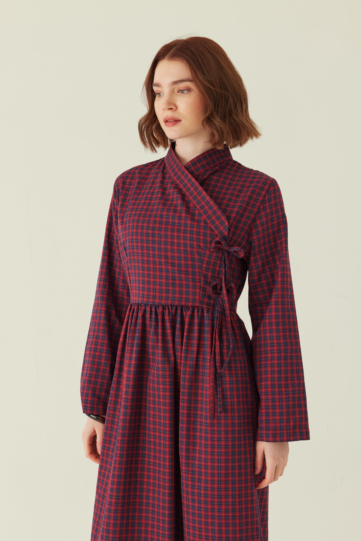 Double-Breasted Plaid Dress Red