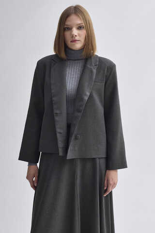 Double Breasted Short Blazer Jacket Anthracite - 4