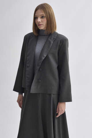 Double Breasted Short Blazer Jacket Anthracite - 6