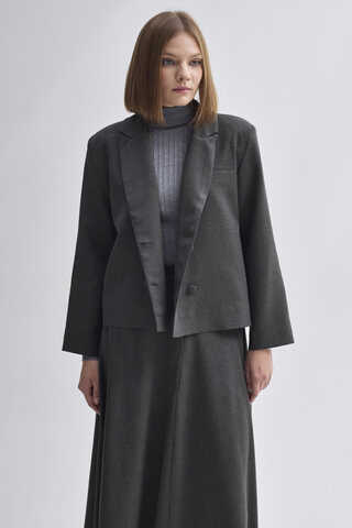 Double Breasted Short Blazer Jacket Anthracite - 8