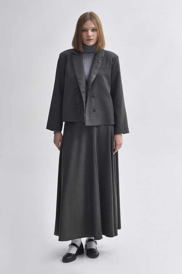 Double Breasted Short Blazer Jacket Anthracite (1)