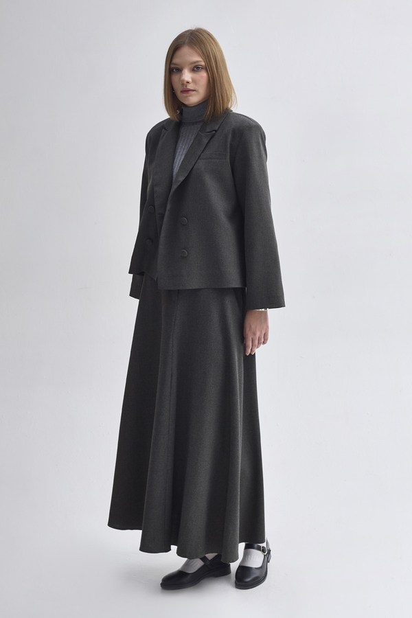 Double Breasted Short Blazer Jacket Anthracite - 9