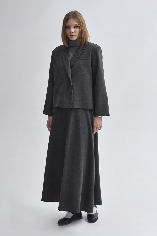 Double Breasted Short Blazer Jacket Anthracite - 3