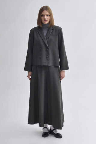 Double Breasted Short Blazer Jacket Anthracite - 5