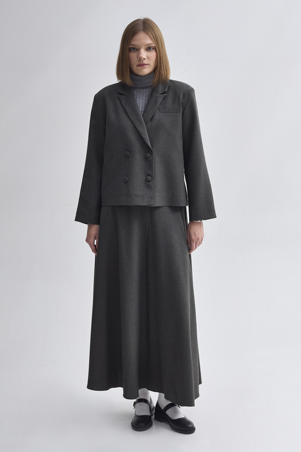 Double Breasted Short Blazer Jacket Anthracite - 5