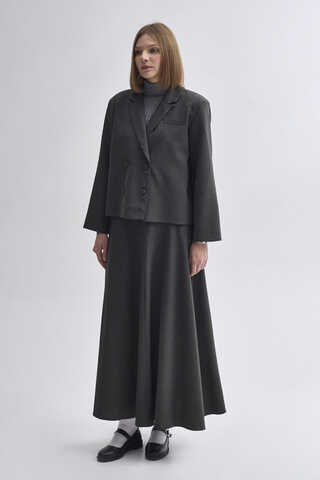 Double Breasted Short Blazer Jacket Anthracite - 7