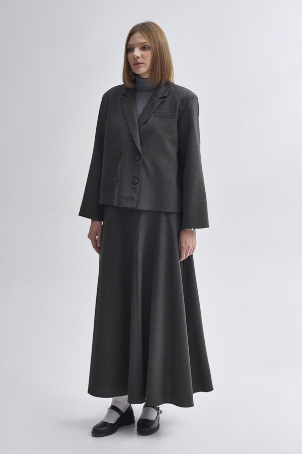 Double Breasted Short Blazer Jacket Anthracite - 7