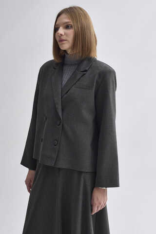 Double Breasted Short Blazer Jacket Anthracite - 10