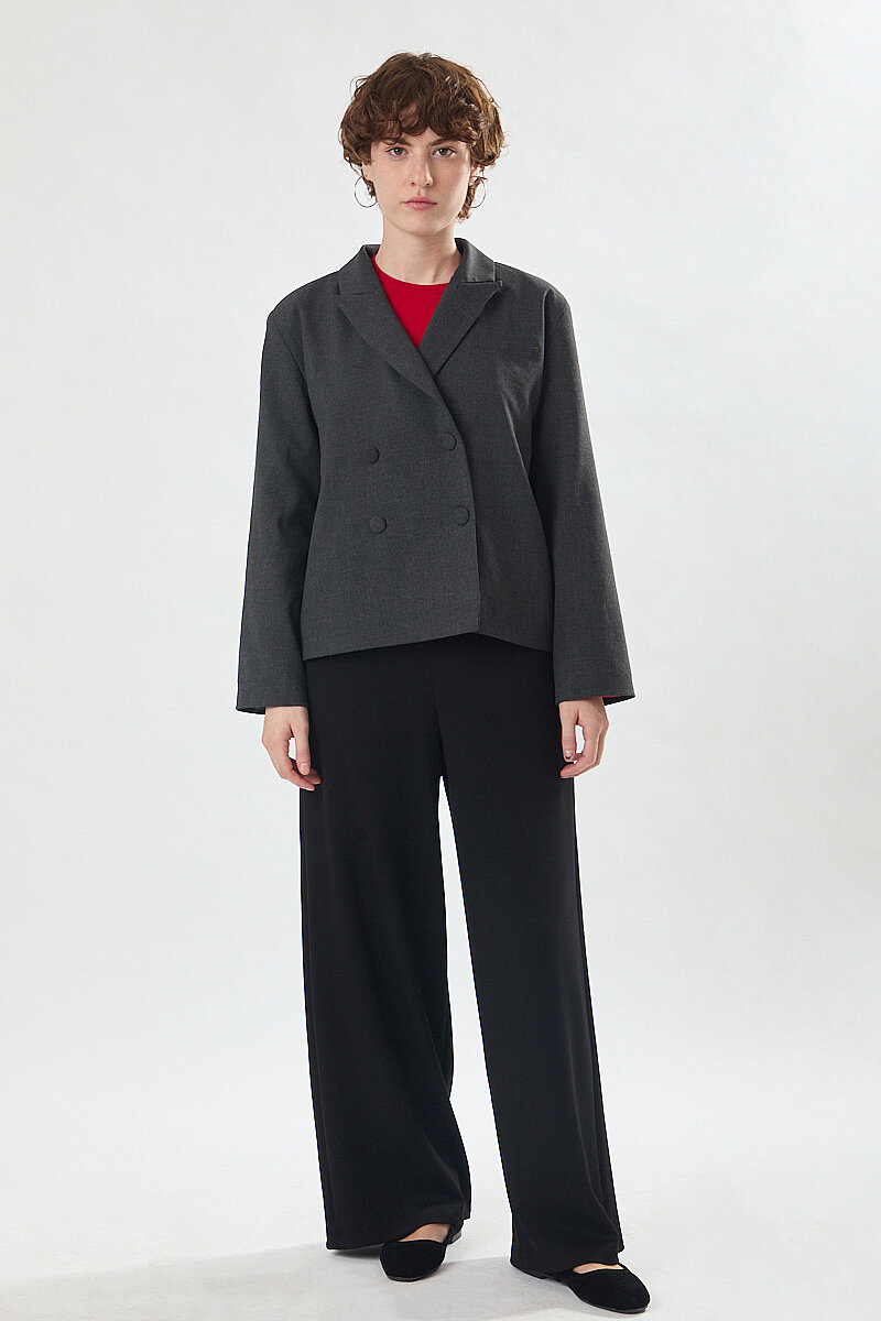 Double Breasted Short Blazer Jacket Anthracite