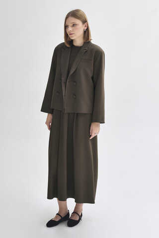 Double Breasted Short Blazer Jacket Brown - 3