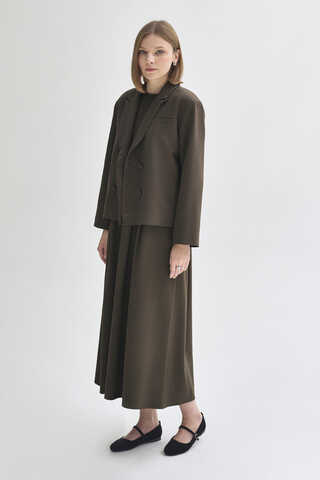 Double Breasted Short Blazer Jacket Brown - 4