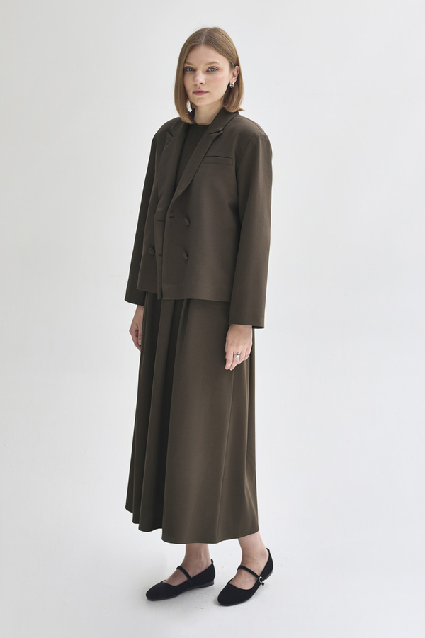 Double Breasted Short Blazer Jacket Brown - 4