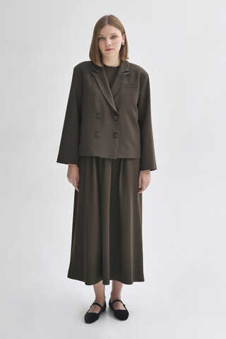 Double Breasted Short Blazer Jacket Brown (1)