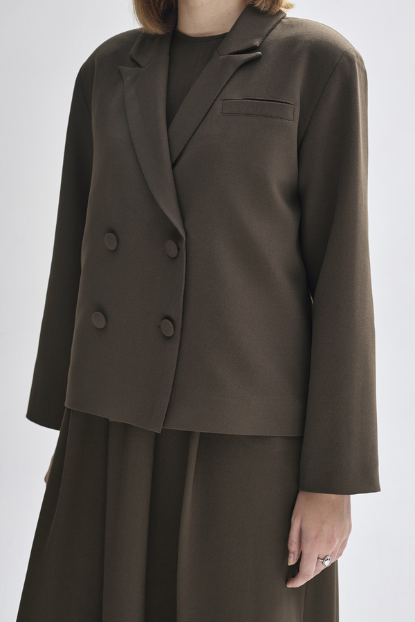 Double Breasted Short Blazer Jacket Brown - 7