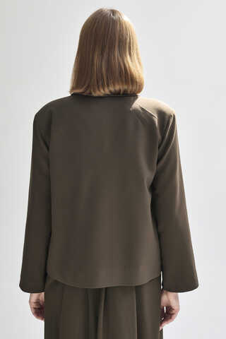 Double Breasted Short Blazer Jacket Brown - 8