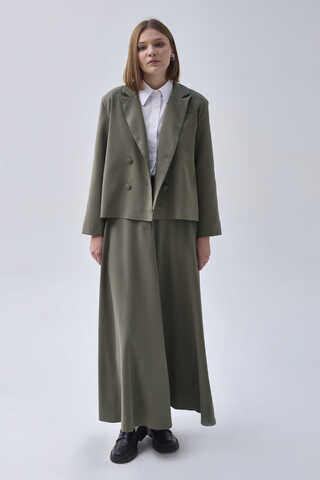 Double Breasted Short Blazer Jacket Sage Green - 2