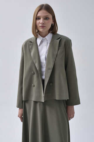 Double Breasted Short Blazer Jacket Sage Green - 3