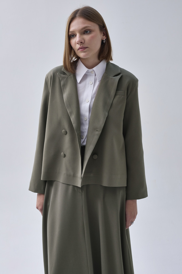 Double Breasted Short Blazer Jacket Sage Green - 4