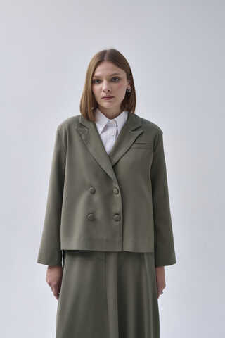 Double Breasted Short Blazer Jacket Sage Green - 5