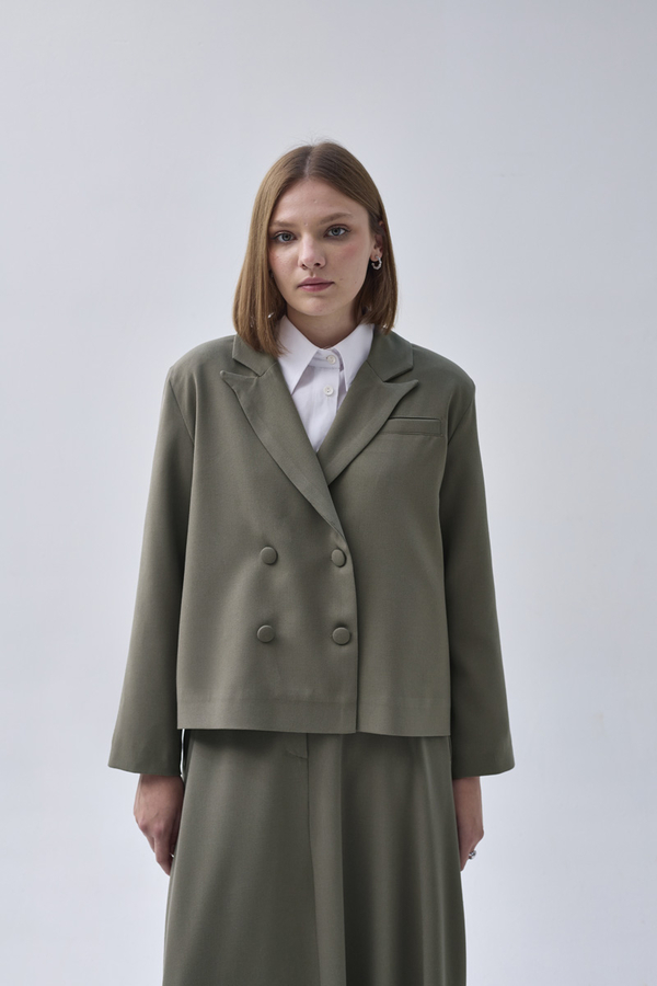 Double Breasted Short Blazer Jacket Sage Green - 5