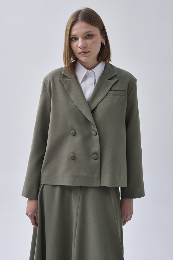 Double Breasted Short Blazer Jacket Sage Green - 6