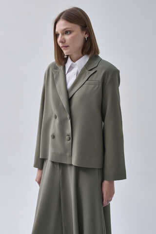 Double Breasted Short Blazer Jacket Sage Green - 7