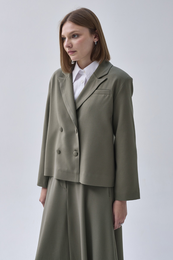 Double Breasted Short Blazer Jacket Sage Green - 7