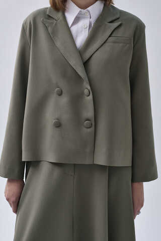 Double Breasted Short Blazer Jacket Sage Green - 8