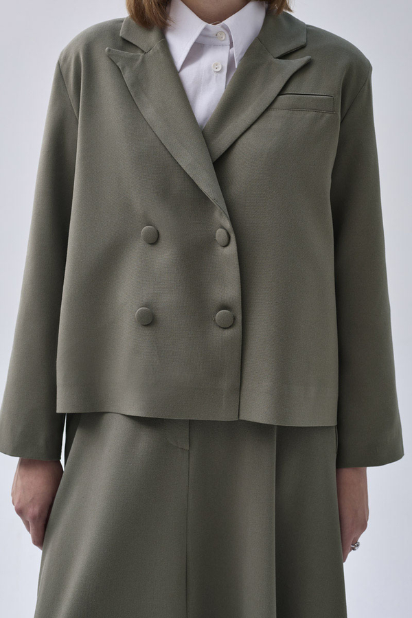 Double Breasted Short Blazer Jacket Sage Green - 8