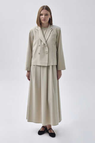 Double Breasted Short Blazer Jacket Stone (1)