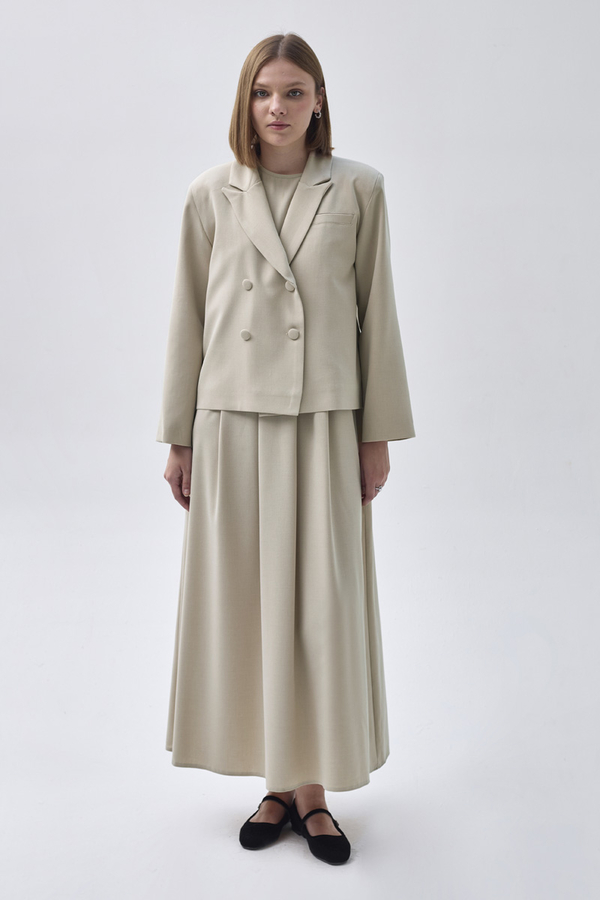 Double Breasted Short Blazer Jacket Stone (1)