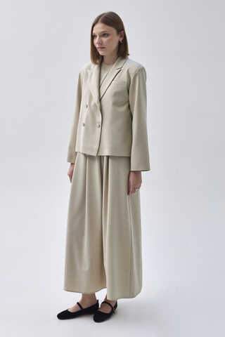 Double Breasted Short Blazer Jacket Stone - 4