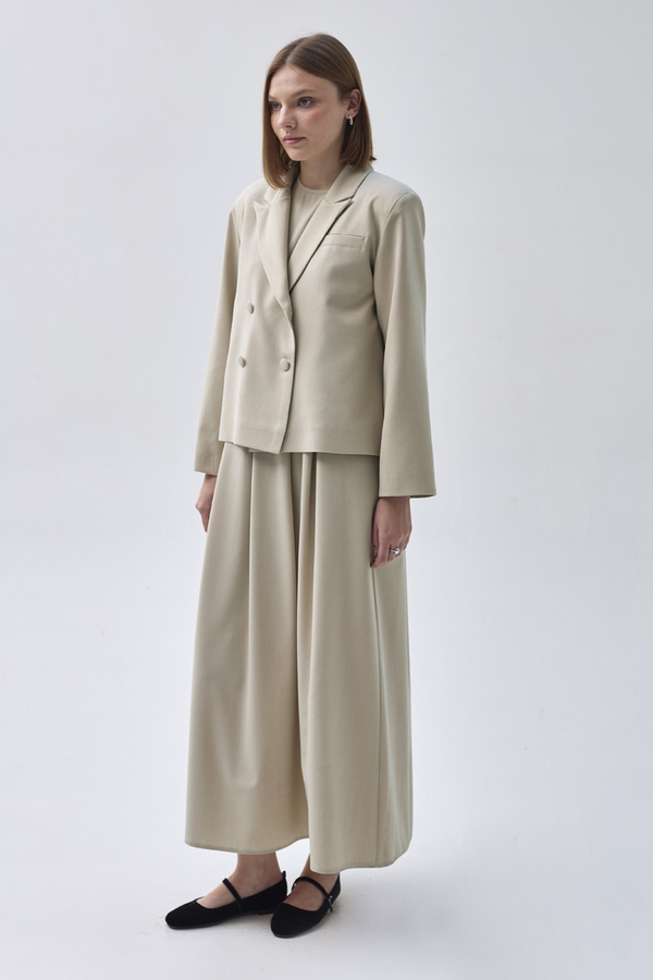 Double Breasted Short Blazer Jacket Stone - 4