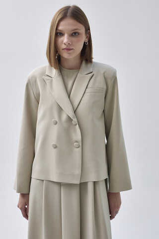 Double Breasted Short Blazer Jacket Stone