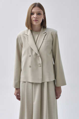 Double Breasted Short Blazer Jacket Stone - 3