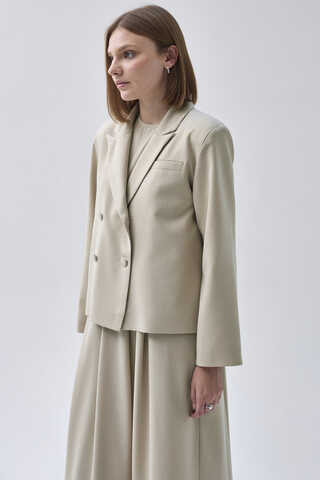 Double Breasted Short Blazer Jacket Stone - 5